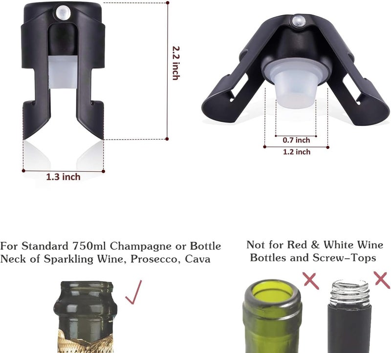 HYZ Champagne Stoppers 3-Pack, Stainless Steel Sparkling Wine Bottle Stopper with Pure Silicone Air Tight Seal - Professional Wine Saver for Champagne，Prosecco and Cava Rose Gold/Silver/Black - Image 4