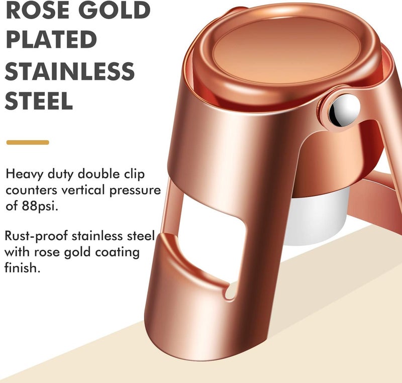 HYZ Champagne Stoppers 3-Pack, Stainless Steel Sparkling Wine Bottle Stopper with Pure Silicone Air Tight Seal - Professional Wine Saver for Champagne，Prosecco and Cava Rose Gold/Silver/Black - Image 2
