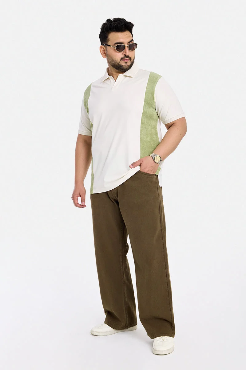 SNITCH Off-White Colour Blocked Regular Fit Plus Size T-Shirt