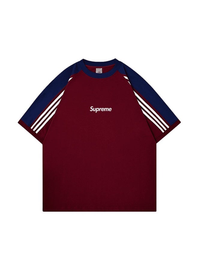 SUPREME American campus contrast color three-bar raglan sleeves heavy cotton loose meat cover men and women tide brand T-shirts - Image 3