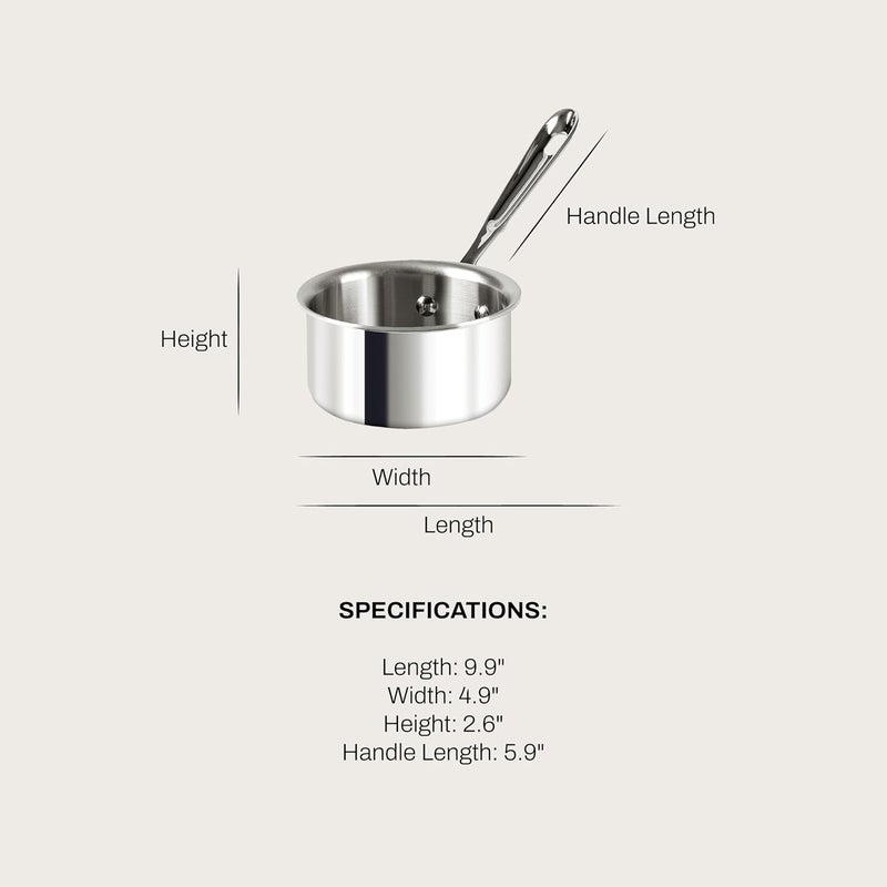 All-Clad D3 3-Ply Stainless Steel Butter Warmer 0.5 Quart Induction Oven Broiler Safe 600F Pots and Pans, Cookware, Sauce Pan Silver, 1/2-Quart - Image 2