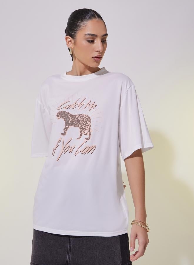 تايك تو تيشيرت كبير بطبعة حيوانات وأكتاف ساقطة - Image 3