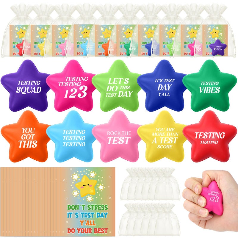 Hollowfly 30 Pack Testing Motivation Gifts for Students Bulk Encouragement Cards Star Stress Relief Ball with Motivational Quote and Organza Gift Bag for Standardized Test Day Exam Goodie Bag Filler - Image 3