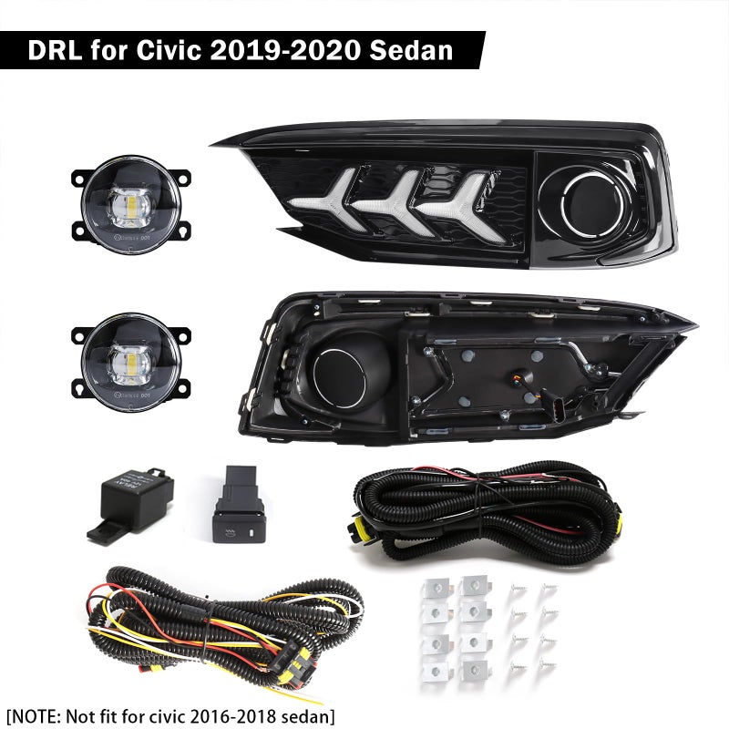 VGETTING Daytime Running Lights For Honda Civic 2019 2020 Fog Light Replacement Tri-Colors DRL With LED Lamp Bulb Front Fog Light with Bezel - Image 2