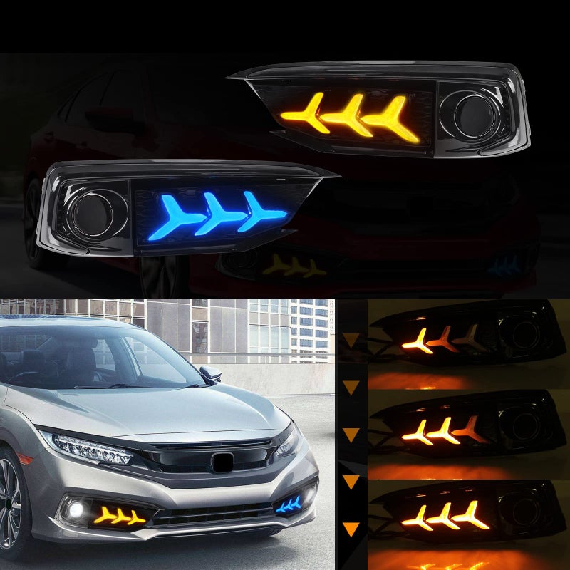 VGETTING Daytime Running Lights For Honda Civic 2019 2020 Fog Light Replacement Tri-Colors DRL With LED Lamp Bulb Front Fog Light with Bezel - Image 4