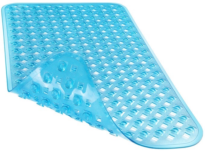 BATHTUB MAT NON SLIP 275X155 INCH SHOWER MAT WITH DRAIN HOLES SUCTION CUPS BATH MATS FOR INSIDE SHOWER MACHINE WASHABLE BPA LATEX PHTHALATE FREE CLEAR BLUE