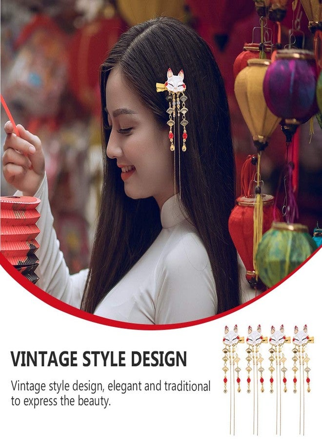 سولوستر مشبك شعر على الطراز الصيني من سولستر، بتصميم ثعلب، مزين بشرابة، مصنوع من سبيكة معدنية، إكسسوارات شعر هانفو أنيقة للحفلات والتصوير والاستخدام اليومي - Image 2