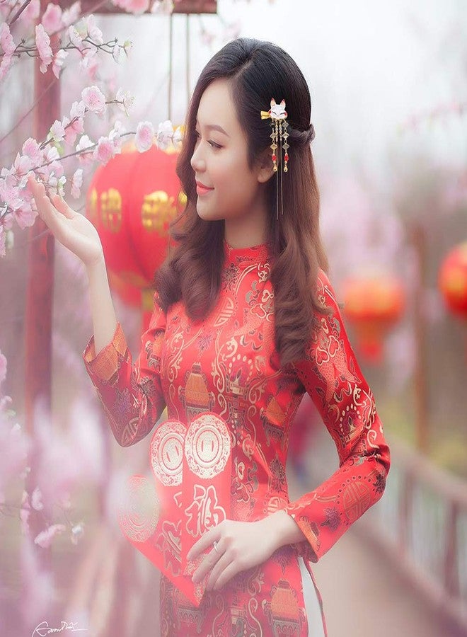 سولوستر مشبك شعر على الطراز الصيني من سولستر، بتصميم ثعلب، مزين بشرابة، مصنوع من سبيكة معدنية، إكسسوارات شعر هانفو أنيقة للحفلات والتصوير والاستخدام اليومي - Image 3