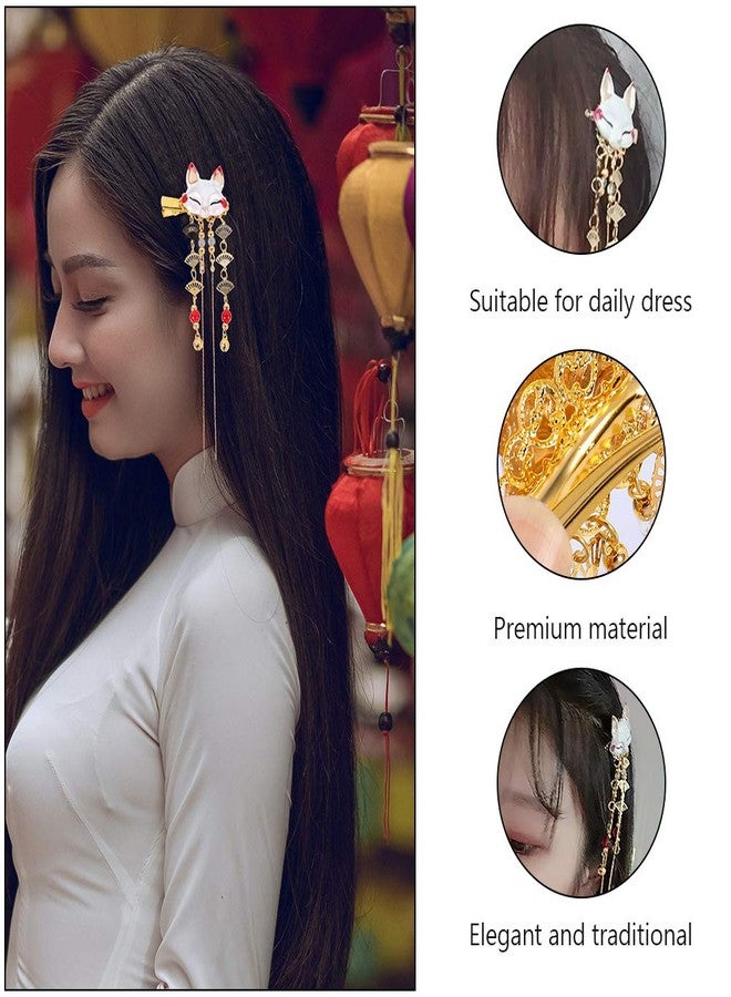 سولوستر مشبك شعر على الطراز الصيني من سولستر، بتصميم ثعلب، مزين بشرابة، مصنوع من سبيكة معدنية، إكسسوارات شعر هانفو أنيقة للحفلات والتصوير والاستخدام اليومي - Image 5