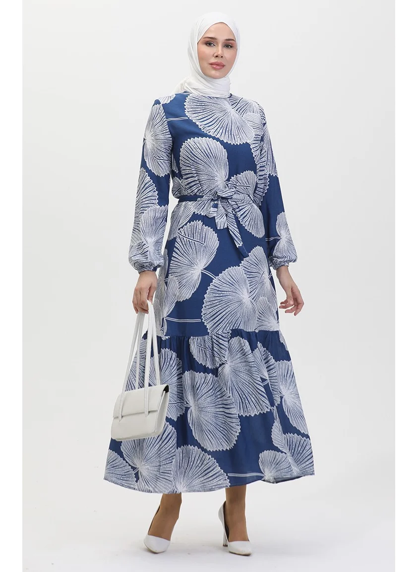 Sefa Merve Patterned Belted Dress 0445-04 Indigo
