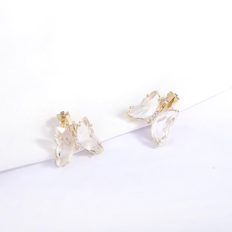 YOQUCOL Butterfly Shape Transparent Crystal Clip On Earrings Gold Non Pierced Golden Stud for Women - Image 4