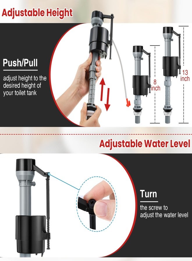 Saillong Universal Toilet Flusher Replacement Kit, Fill Valve, 2-Inch Flapper, Side Mount Handle Lever, Water-Saving, Adjustable Toilet Repair Kit Inside Tank, Easy to Install(1 Set,Black, Red) - Image 3