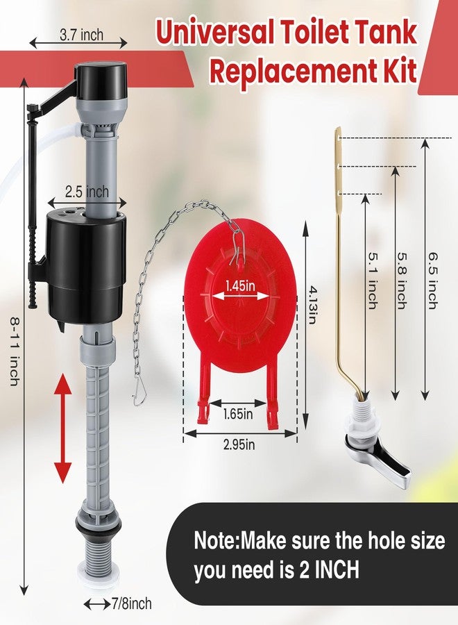 Saillong Universal Toilet Flusher Replacement Kit, Fill Valve, 2-Inch Flapper, Side Mount Handle Lever, Water-Saving, Adjustable Toilet Repair Kit Inside Tank, Easy to Install(1 Set,Black, Red) - Image 2