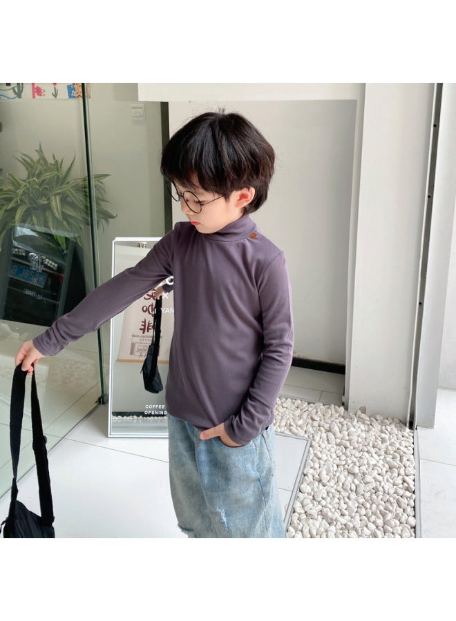 Customizable New Korean Style Kids Base Shirt Solid Color Boys T-shirt Half High Neck Thick Long Sleeve Girls Base Shirt