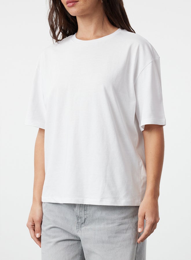 trendyol White 100% Cotton Zipper Detailed Relaxed/Comfortable Pattern Knitted T-Shirt - Image 3