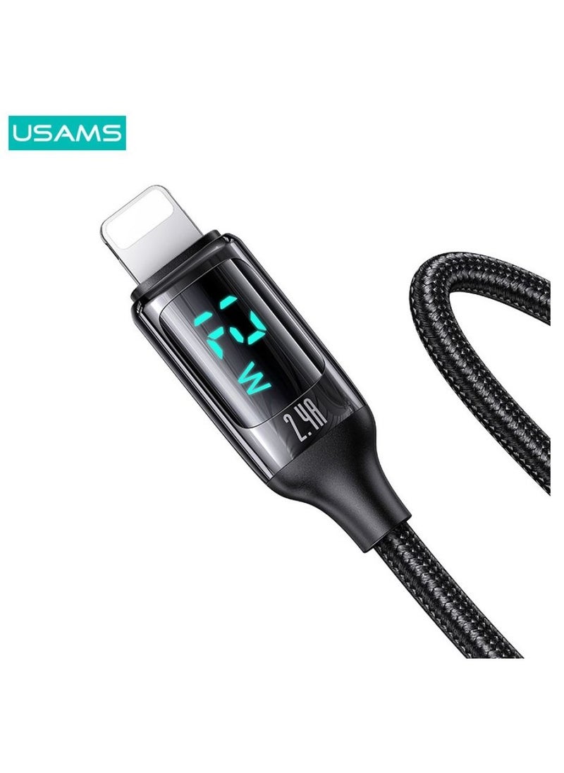 Usams Iphone charger iPhone charging cable USB to Lightning for Iphone With LED Display Boost Charge USB Cable for iPhone iPad AirPods Fast Charging Premium Cable 4ft/1m, Black  - Image 3