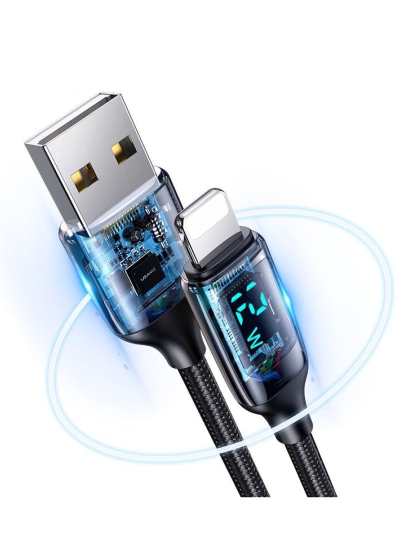 Usams Iphone charger iPhone charging cable USB to Lightning for Iphone With LED Display Boost Charge USB Cable for iPhone iPad AirPods Fast Charging Premium Cable 4ft/1m, Black  - Image 2
