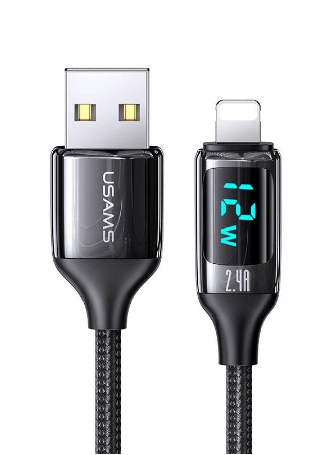 Usams Iphone charger iPhone charging cable USB to Lightning for Iphone With LED Display Boost Charge USB Cable for iPhone iPad AirPods Fast Charging Premium Cable 4ft/1m, Black  - Image 1