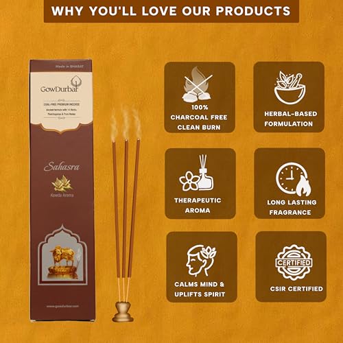 GOW DURBAR GowDurbar Sahasra Kewda Flower Agarbatti 90g (Pack of 2) | Organic Incense Sticks with Kewda Aroma | Made with Panchagavya & Pure Honey | for Pooja, Yoga & Meditation - Image 3