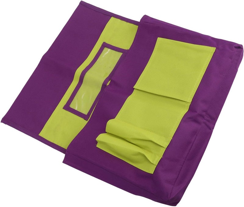 klarako Chair Back Pocket Organizer, Transparent Name Tag Pocket Chairback Pocket Students Seating Back Supply Organizer for Preschool, Purple Yellow - Image 2