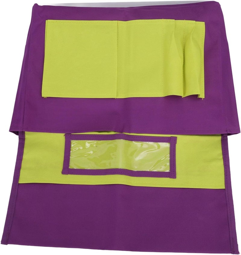 klarako Chair Back Pocket Organizer, Transparent Name Tag Pocket Chairback Pocket Students Seating Back Supply Organizer for Preschool, Purple Yellow - Image 3