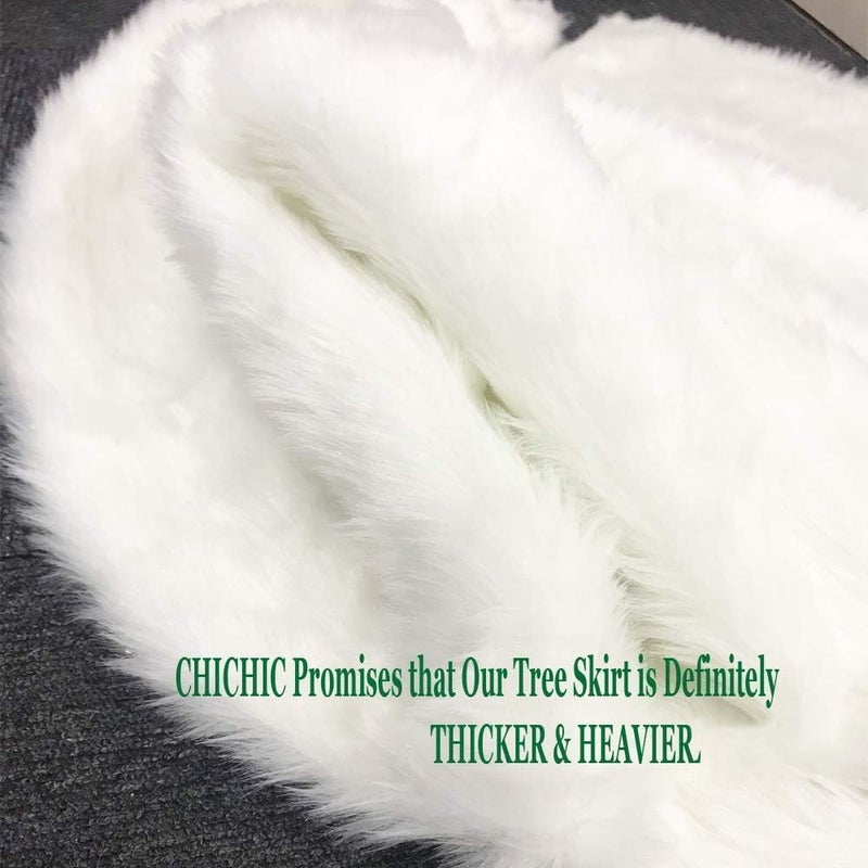 CHICHIC 48 inch Christmas Tree Skirt Faux Fur Xmas Tree Skirt Christmas Decorations Holiday Tree Ornaments Tree Decoration for Christmas Home Decorations, Xmas Party Holiday Decorations, Snow White - Image 5