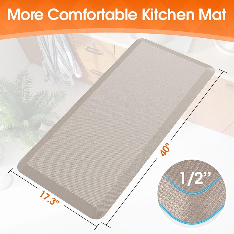 TranquilRelax Extra Large Kitchen Mat Rug, Khaki, 17.3''x39'' | Thick Floor Comfort Anti-Fatigue Mat, Non-Slip, Water Resistant, Stain Resistant, Easy Clean, for Kitchen, Sink, Office,Home - Image 2