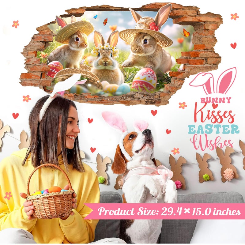 kokolap Easter Wall Decals Easter Decoration Stickers for Wall Easter Bunny Wall Decals Peel and Stick Broken Wall Spring Landscape Wall Stickers Rabbits Wall Art Murals for Living Room Kitchen Holiday Supply - Image 2