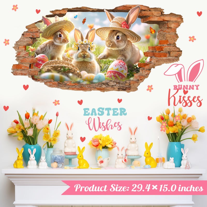 kokolap Easter Wall Decals Easter Decoration Stickers for Wall Easter Bunny Wall Decals Peel and Stick Broken Wall Spring Landscape Wall Stickers Rabbits Wall Art Murals for Living Room Kitchen Holiday Supply - Image 5