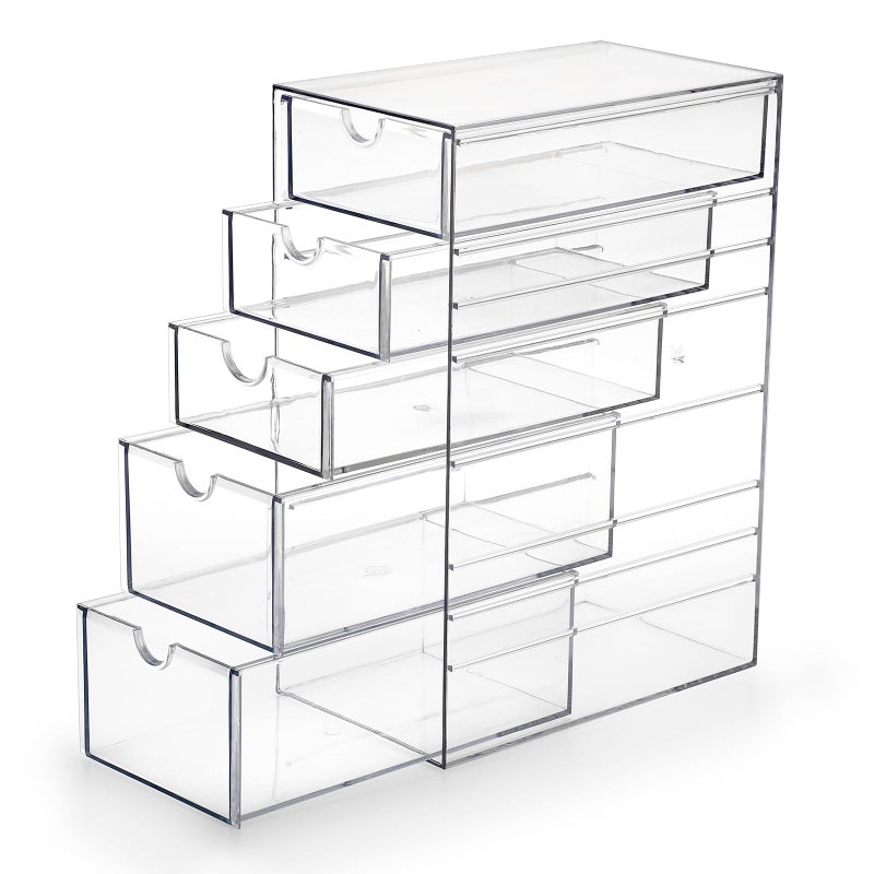 Hipiwe 5Drawers Plastic Storage Organizer Clear Hair Accessories Organizer with Large Capacity for Bathroom Dresser Cosmetic Hair Tie Container for Girls Women - Image 2
