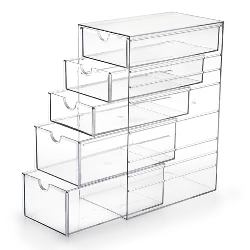 Hipiwe 5Drawers Plastic Storage Organizer Clear Hair Accessories Organizer with Large Capacity for Bathroom Dresser Cosmetic Hair Tie Container for Girls Women - Image 1