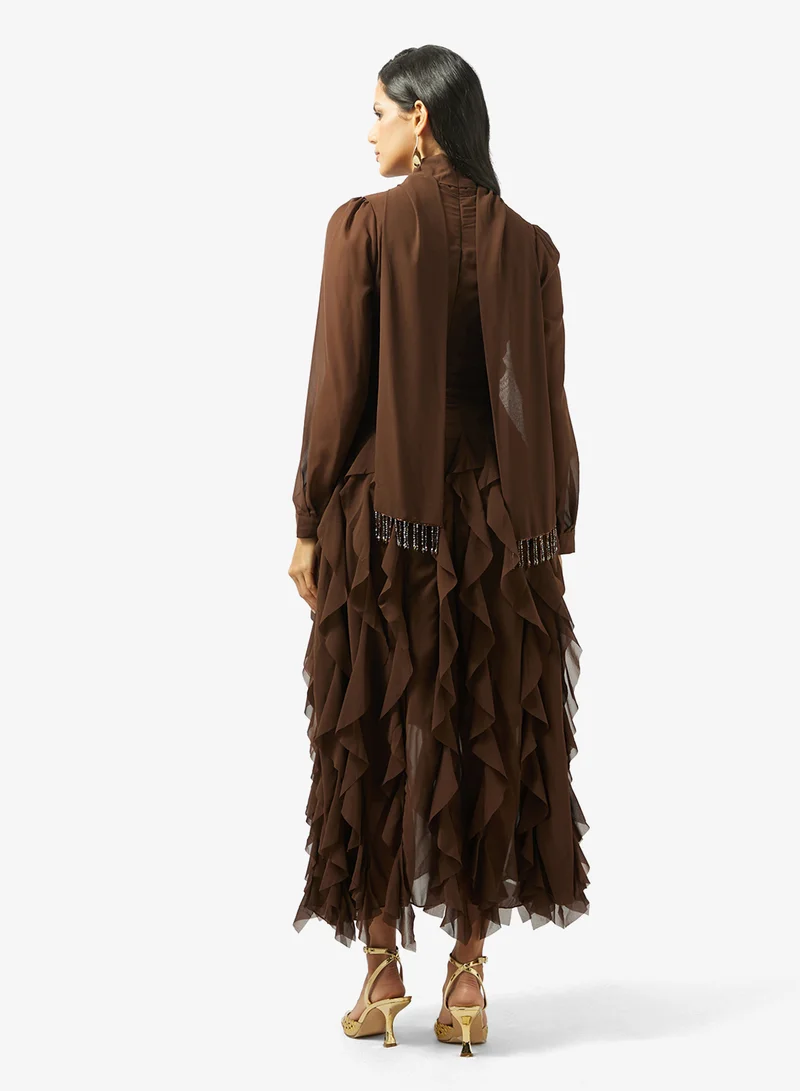 Khizana Ruffled Dress With Neck Tie Up