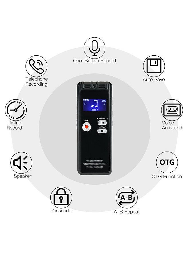 Generic - 8GB Digital Voice Recorder Voice Activated Recorder MP3 Player 1536Kbps HD Recording Noise Reduction Dual Microphone with OTG Function 8GB Capacity 24 Languages - Image 1
