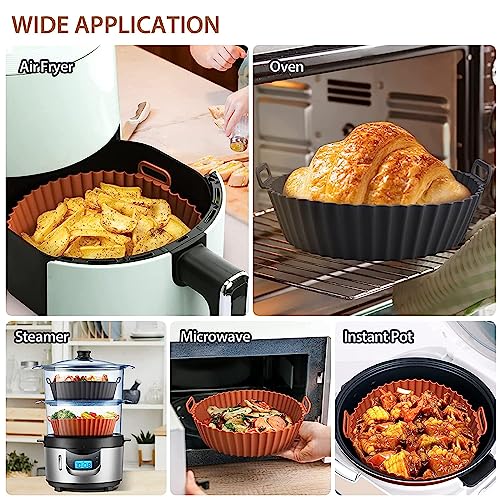 FEXONXA Air Fryer Liners I Round Silicone Basket Baking Tray I Pot with Ear Handles I Nonstick Reusable Heat Resistant I Cooking Oven Insert Accessories - Multicolor (8 inch, Pack of 2) - Image 5