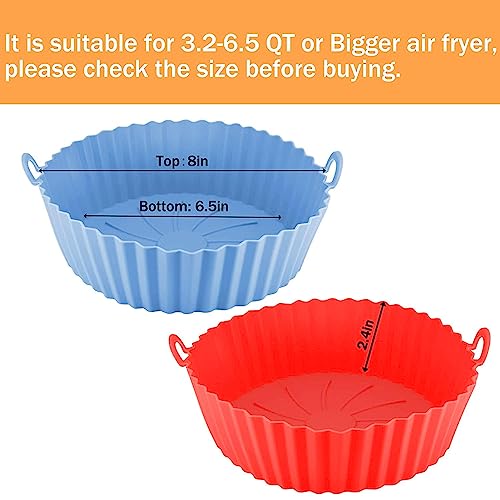 FEXONXA Air Fryer Liners I Round Silicone Basket Baking Tray I Pot with Ear Handles I Nonstick Reusable Heat Resistant I Cooking Oven Insert Accessories - Multicolor (8 inch, Pack of 2) - Image 3