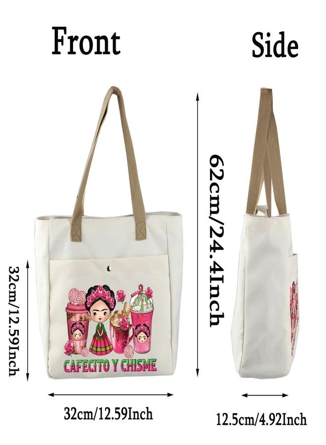 BLUPARK Funny Cafecito y Chisme Mexican Coffee Cups Tote Concha Pun Gift Themed Tote Bag Women Gift (Mexi Coffee TO) - Image 2