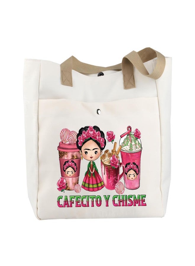 BLUPARK Funny Cafecito y Chisme Mexican Coffee Cups Tote Concha Pun Gift Themed Tote Bag Women Gift (Mexi Coffee TO) - Image 1