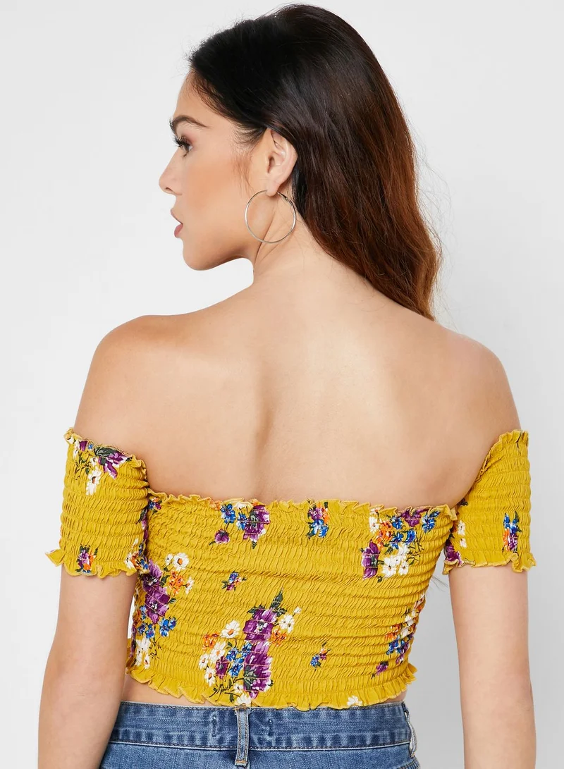FOREVER 21 Floral Print Shirred Crop Top