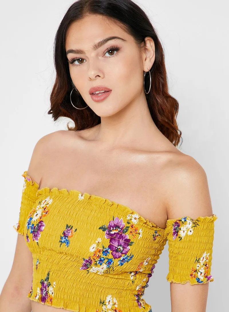 FOREVER 21 Floral Print Shirred Crop Top