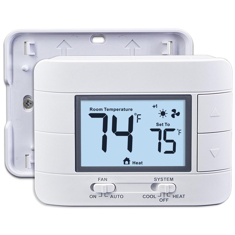 Aowel Non Programmable Thermostat for Home 2 Heat 2 Cool Multistage System with Room Temperature Humidity Monitor LCD White Backlit Screen