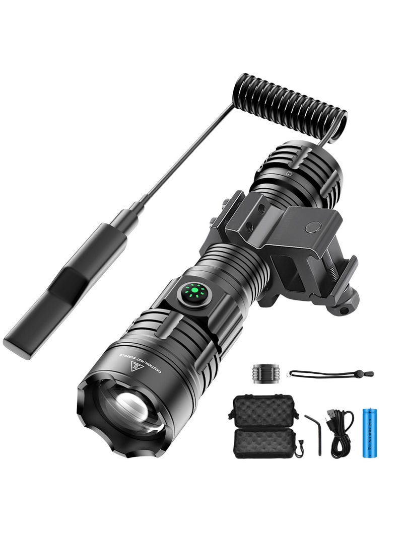 Flashlights Torches, Ultra Powerful Flashlight, USB Rechargeable Flash Light, Night Scout Lights, LED Zoom Tactical Lantern (Black,set A) - Image 1