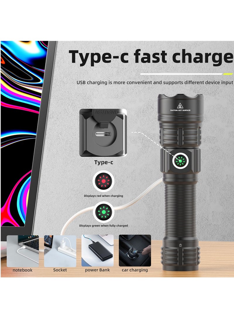 Flashlights Torches, Ultra Powerful Flashlight, USB Rechargeable Flash Light, Night Scout Lights, LED Zoom Tactical Lantern (Black,set A) - Image 5