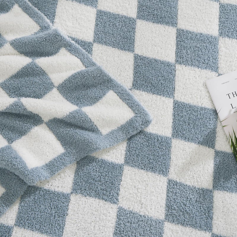 WRENSONGE Checkered Throw Blanket, Grey Blue Soft Cozy Fluffy Warm Hand Made Throw Blankets for Couch, Sofa, Chair, Bed, Camping, Picnic, Travel Lightweight Bed Blanket - 50"*70" - Image 4
