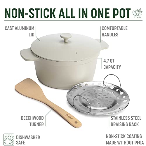Goodful All-In-One Pot, Multilayer Nonstick, High Performance Cast Dutch Oven With Matching Lid, Roasting Rack And Turner, Made Without PFOA, Dishwasher Safe Cookware, 4.7-Quart, Linen - Image 4