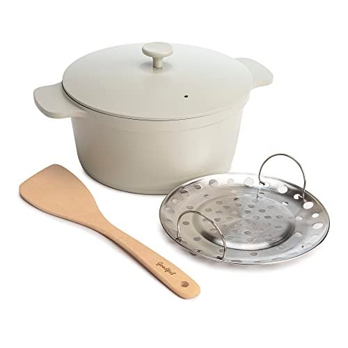 Goodful All-In-One Pot, Multilayer Nonstick, High Performance Cast Dutch Oven With Matching Lid, Roasting Rack And Turner, Made Without PFOA, Dishwasher Safe Cookware, 4.7-Quart, Linen - Image 1