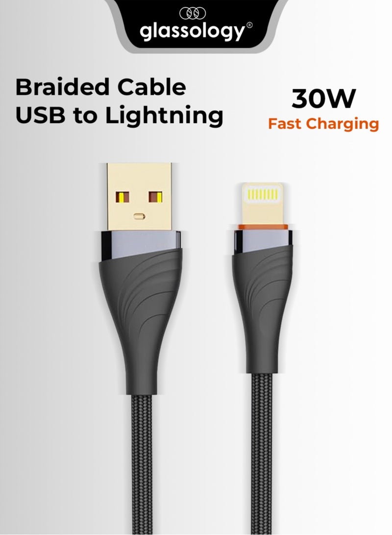 جلاسولوجي كابل شحن USB إلى Lightning بقوة 30 وات بطول 1 متر، مصنوع من النايلون المضفر عالي الكثافة، شحن سريع لأجهزة iPhone/iPad، تصميم - Image 1