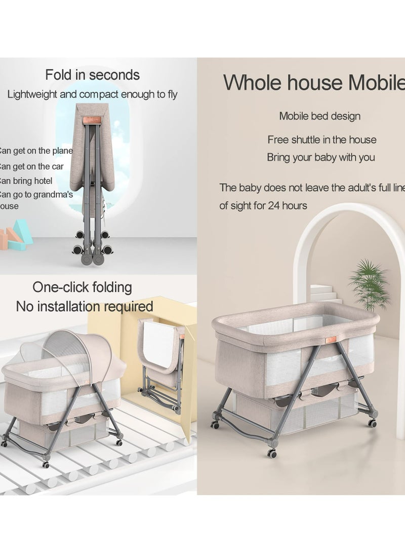3 in 1 Baby Bed Bassinet Portable Baby Bed with Storage Basket Baby Rocker Baby Swing Playpen Height Adjustable