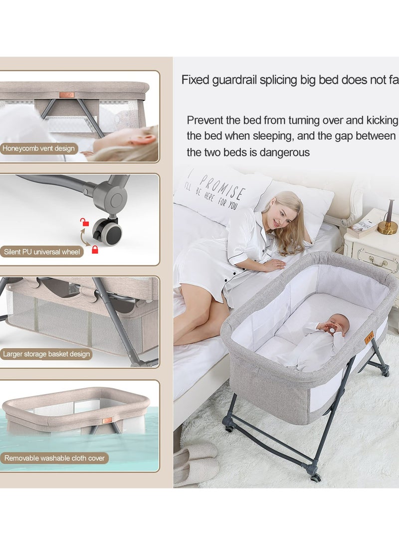 3 in 1 Baby Bed Bassinet Portable Baby Bed with Storage Basket Baby Rocker Baby Swing Playpen Height Adjustable