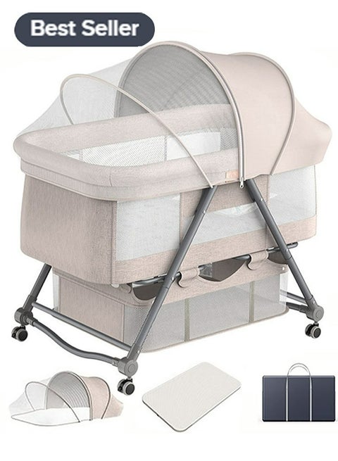3 in 1 Baby Bed Bassinet Portable Baby Bed with Storage Basket Baby Rocker Baby Swing Playpen Height Adjustable