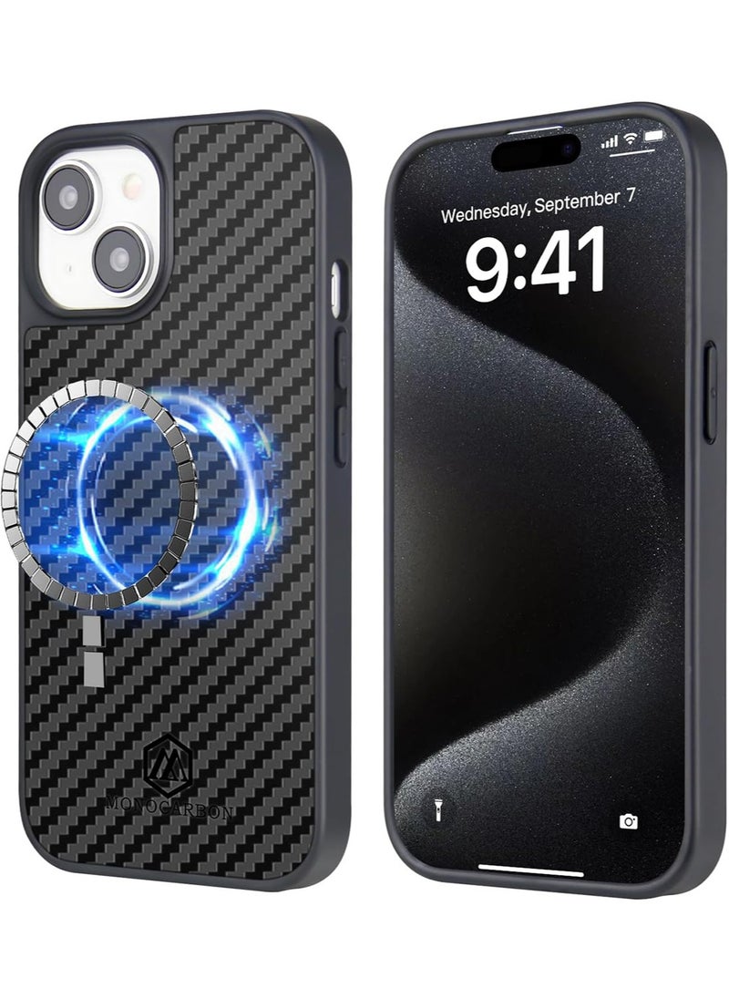 MONOCARBON - Real Carbon Fiber for iPhone 15 PLUS Case Cover [MagSafe Compatible] Military Grade - Matte Black - Image 1